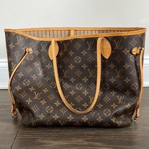 Louis Vuitton Brown & Tan Leather Monogram Neverfull MM Tote Bag with Pochette